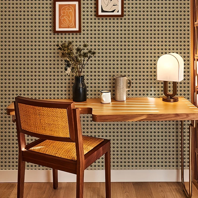 Pvc Panel Background - 45cm Retro Rattan Pattern Self-Adhesive Bedroom
