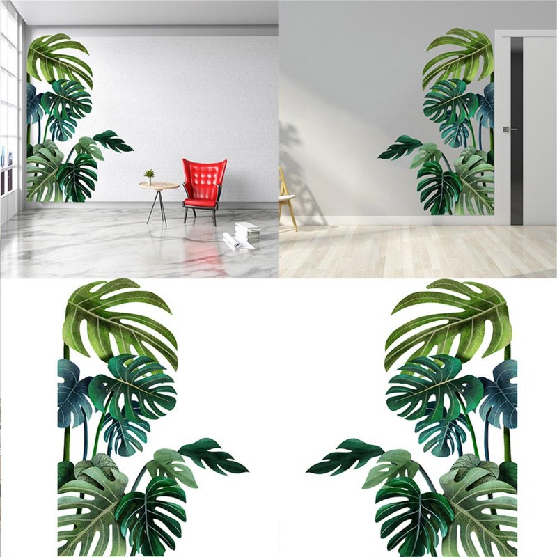 Pvc Panel Background - Large Nordic Green Leaf Wall Stickers