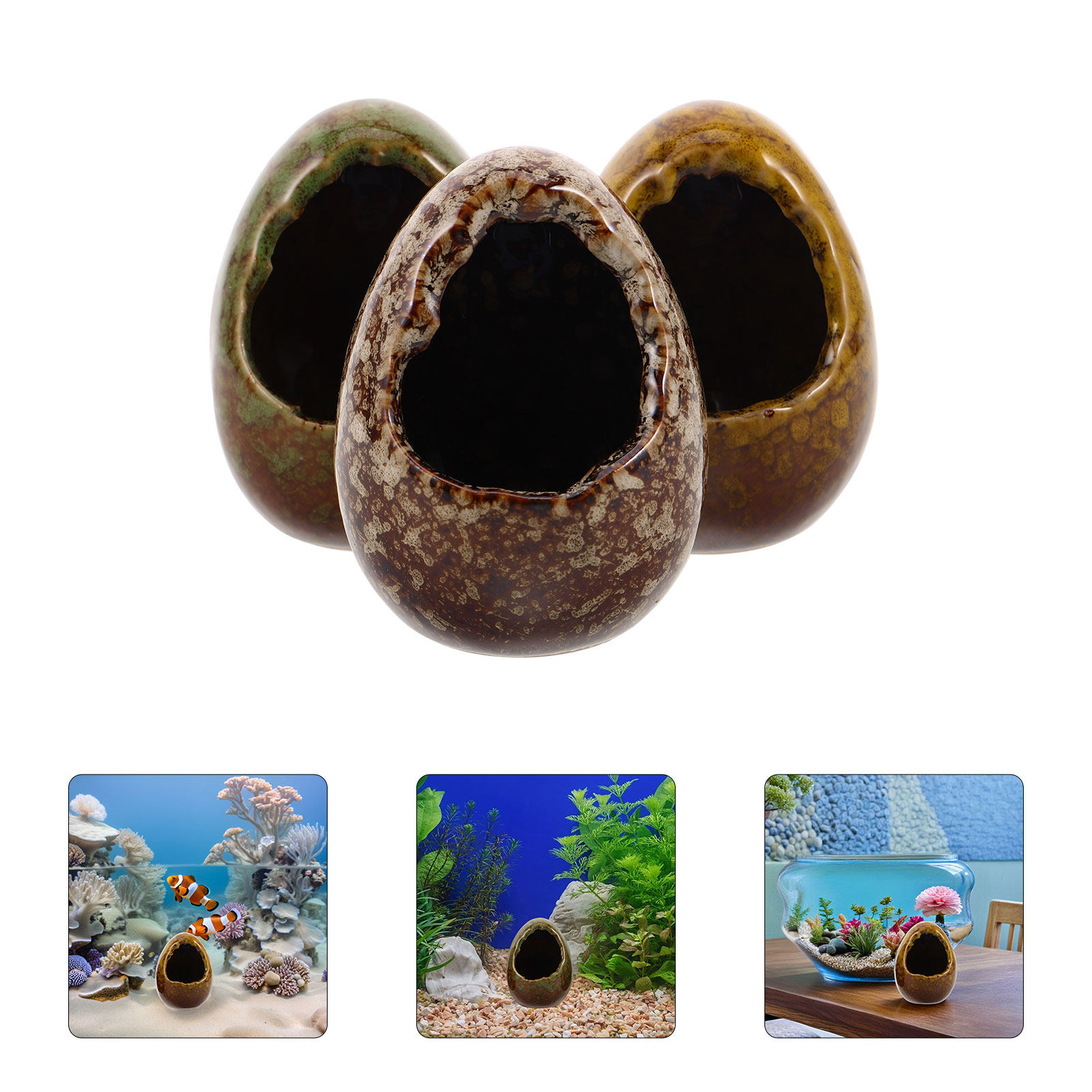 3 Pcs Fish Shelter Aquarium Hi - Hide Cave Ceramic 评论和价格
